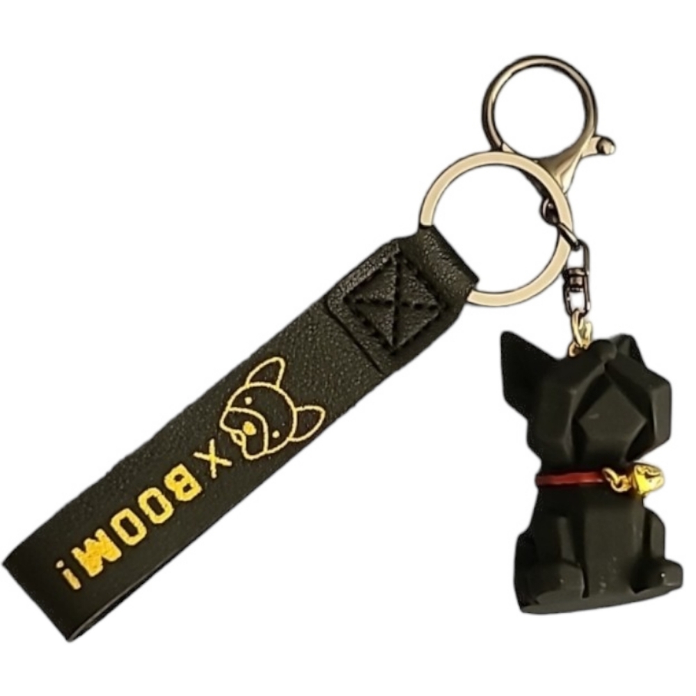 Dog boom black keychain 4 inches